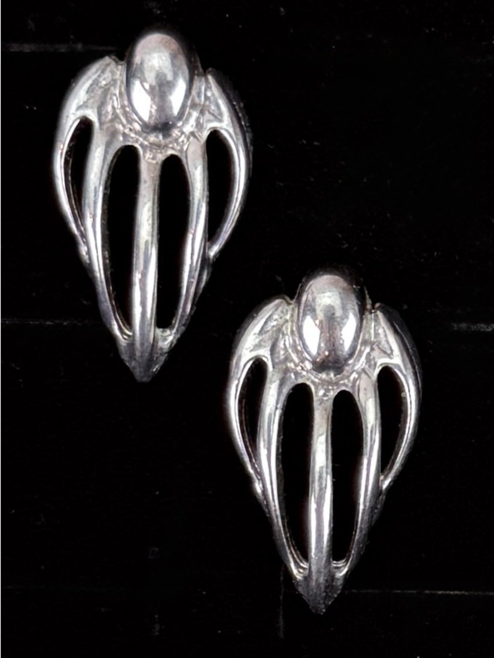 Vintage Silver Tone Modernist Openwork Pierced Statement Earrings